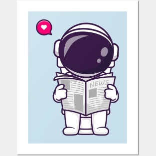 Cute Astronaut Reading Newspaper On Toilet Cartoon Posters and Art